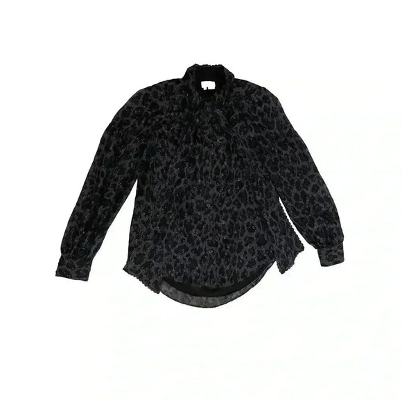 Kate Spade Silk Blouse Leopard Clip Bow XS Metallic Top Tie Button Front $328 - Picture 4 of 7